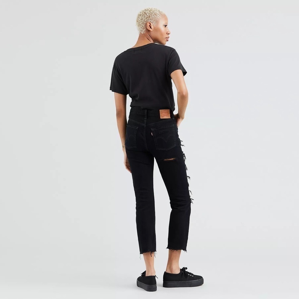 Levi’s 501 Original Cropped Jeans Distressed Black Mark 29 - Picture 4 of 13